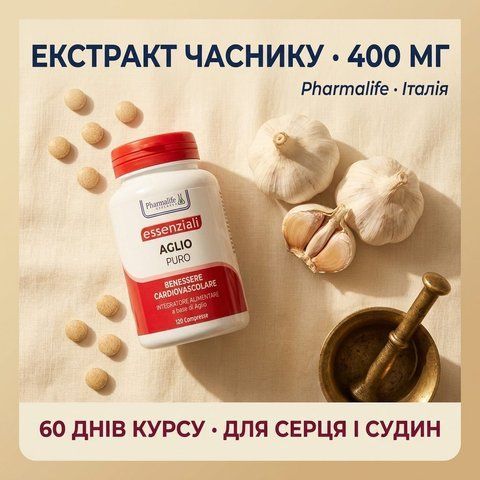 AGLIO PURO Pharmalife &mdash; екстракт часнику 400 мг, 1% аліцину, 60 днів курсу для серця