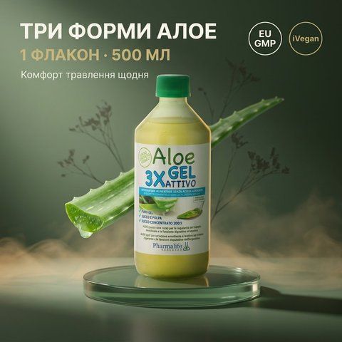 Алое Гель Активний 3Х Pharmalife 500 мл &mdash; три форми алое, без алоїну, EU GMP, купити Україна
