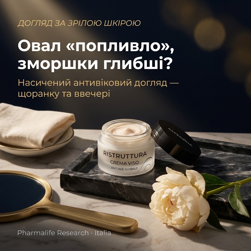 Насыщенная жемчужная текстура крема Aspersina Ristruttura — ежедневный антивозрастной уход за зрелой кожей лица, шеи и декольте
