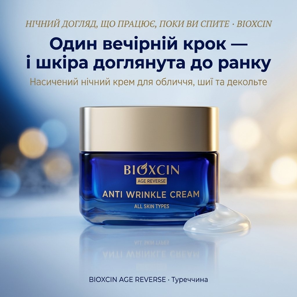Нічний крем BIOXCIN AGE REVERSE — вечірній антивіковий догляд за обличчям, шиєю та декольте