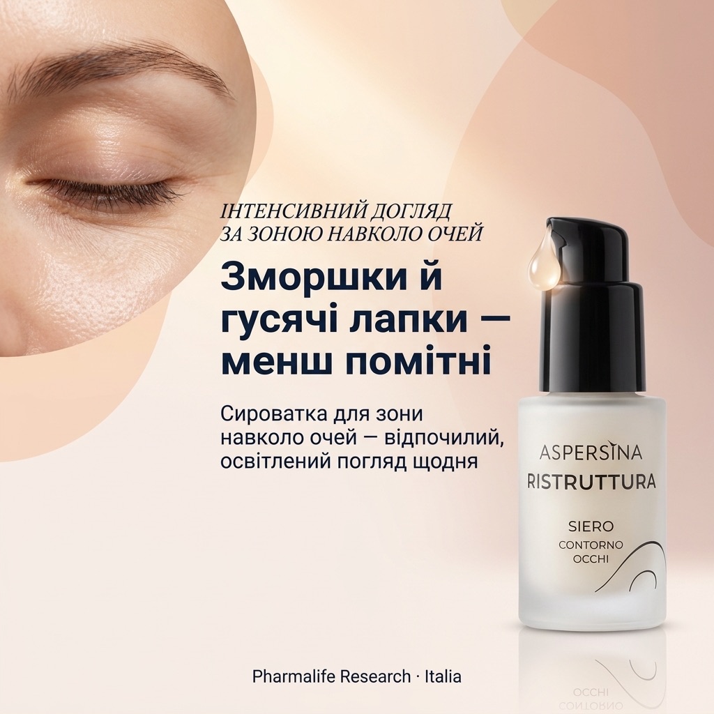 Сироватка для зони навколо очей Aspersina Ristruttura — елітний італійський догляд з равликовим муцином, Pharmalife Italia