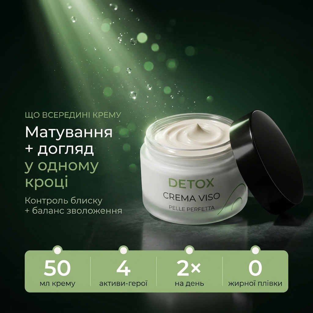 Матуючий детокс-крем Aspersina Detox, 50 мл — легка себо-балансуюча емульсія з равликовим слизом, діоксидом кремнію та бакучіолом для жирної й проблемної шкіри