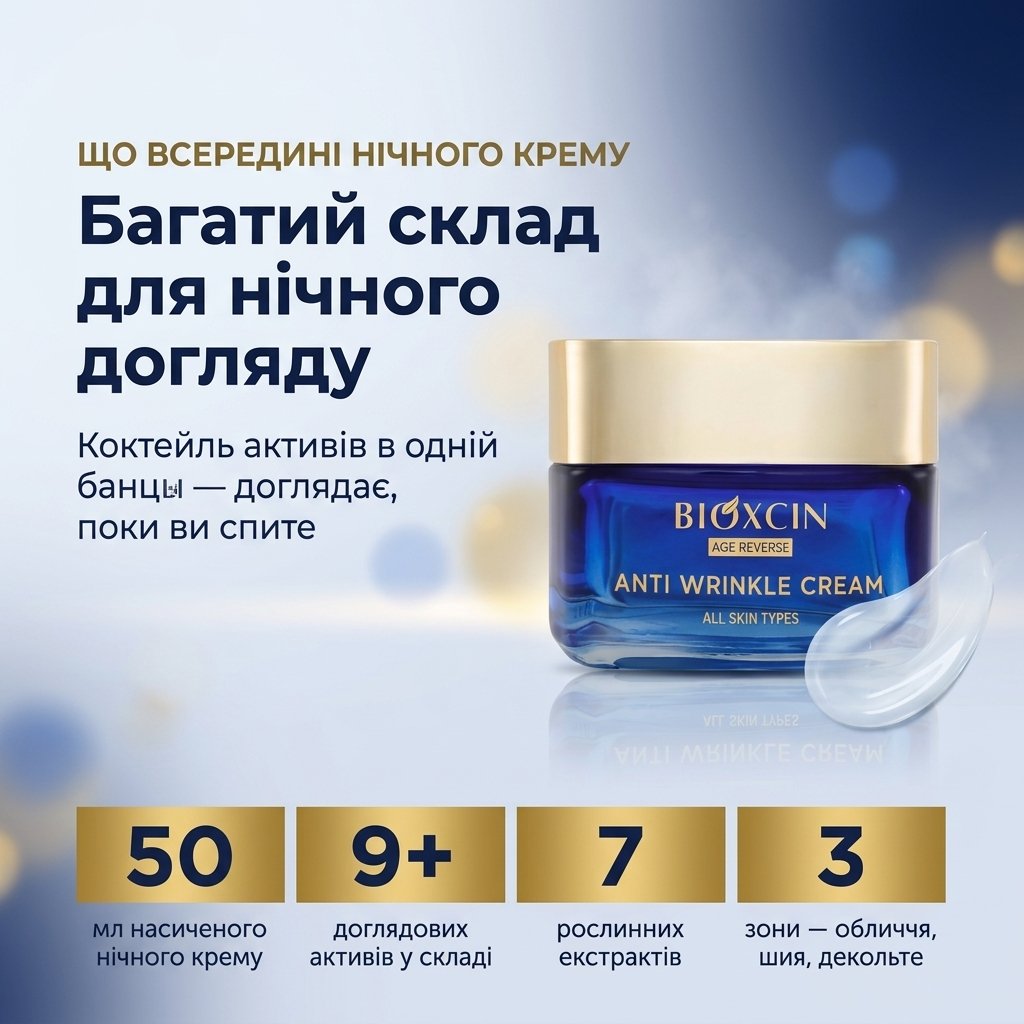 Нічний крем BIOXCIN AGE REVERSE — насичена нічна текстура для антивікового догляду, 50 мл