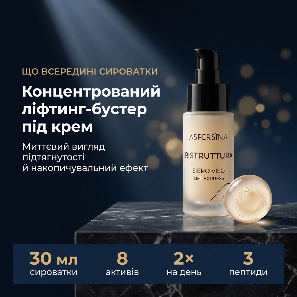 Антивікова сироватка для обличчя Aspersina Ristruttura — ліфтинг-бустер під крем для зрілої шкіри 30 мл