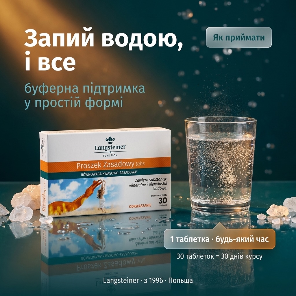Таблетка Langsteiner и стакан воды на столе утром — простой ежедневный приём без растворения