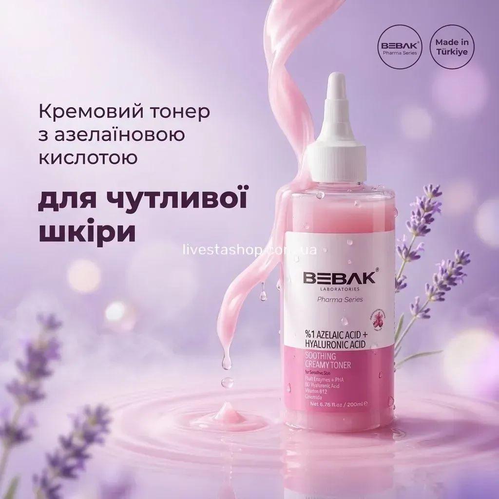 Заспокійливий тонер BEBAK Pharma, 200 мл — тонізація перед сироваткою