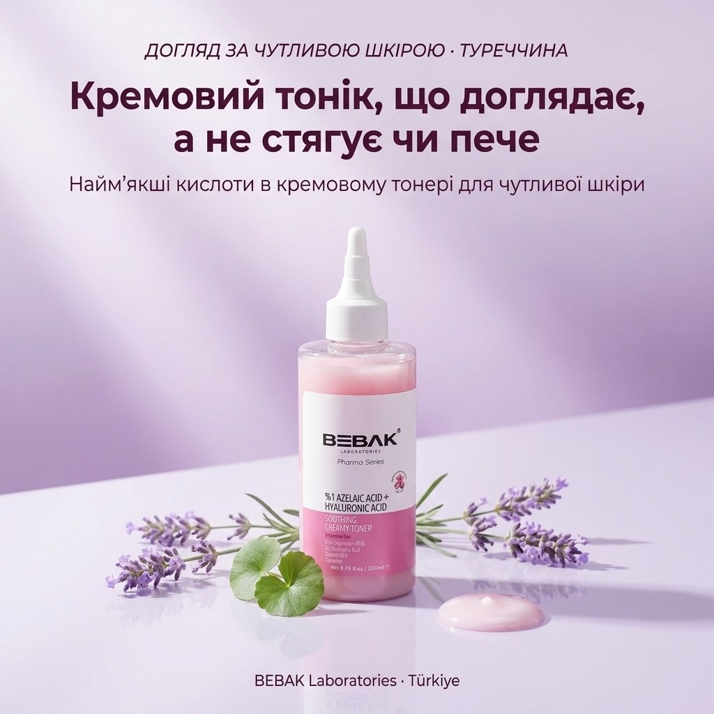 Кремовый тонер BEBAK Pharma Series с азелаиновой кислотой для чувствительной кожи — профессиональный уход, Турция