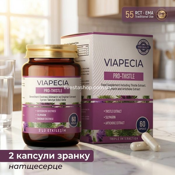Ранковий прийом Viapecia PRO-Thistle &mdash; дві капсули натщесерце, курс захисту печінки, livestashop