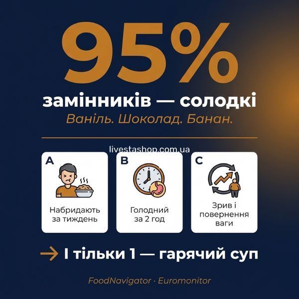 95% meal replacement солодкі шейки Nutripharma єдиний гарячий суп контроль ваги livestashop