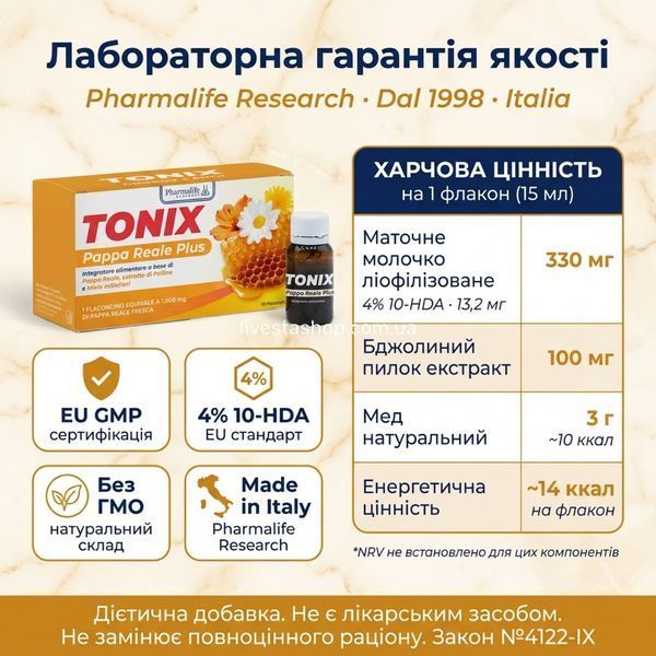 Дієтична добавка Tonix "Маточне молочко", 10 флаконів по 15 мл 500381 фото