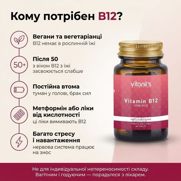 Для кого вітамін B12 Vitanil's: вегани, 50+, метформін, хронічна втома &mdash; 6 ситуацій прийому, livestashop