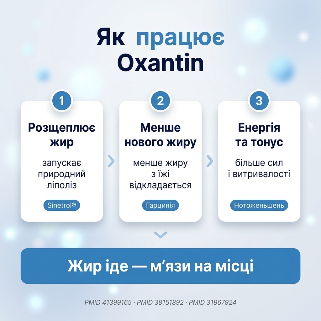 Механізм Oxantin — три точки впливу на обмін жирів: PDE, ACL, LXR
