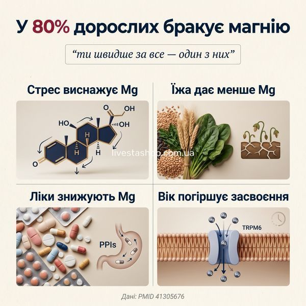 У 80% дорослих бракує магнію &mdash; стрес, їжа, ліки, вік, Vitanil's, livestashop