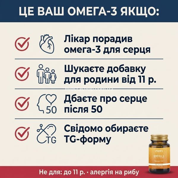 Дієтична добавка "Омега 3" Vitanil's, 30 капсул 500192 фото