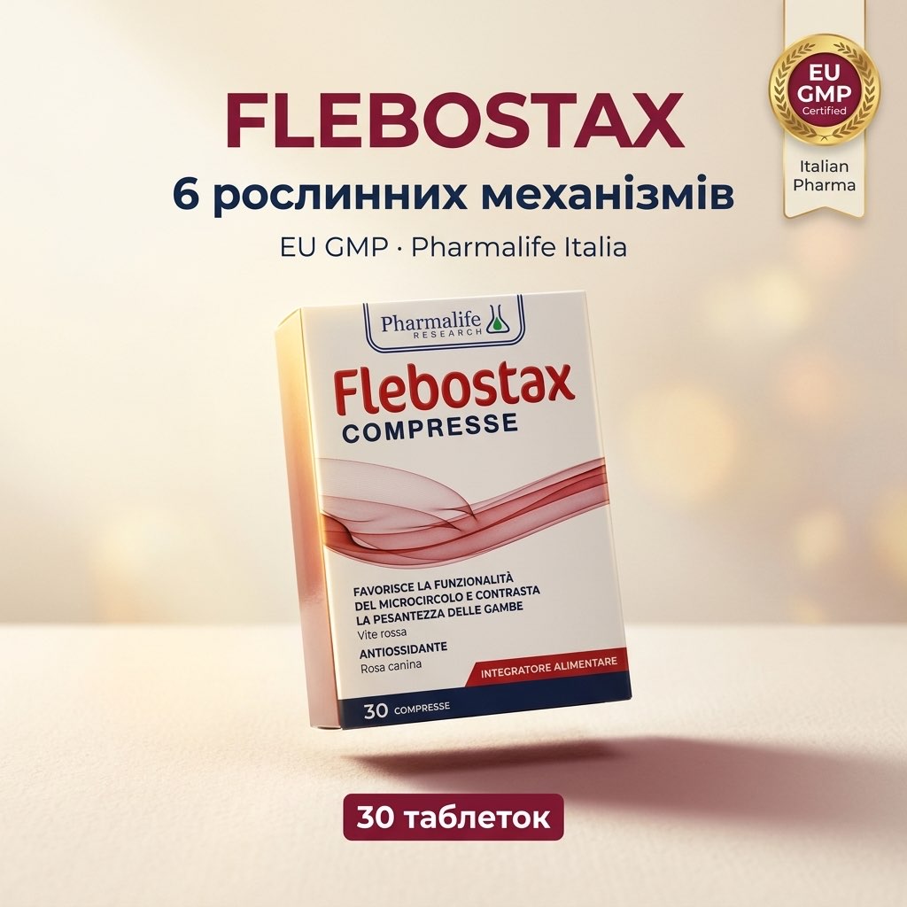 Pharmalife Flebostax COMPRESSE — 30 таблеток 6-компонентної формули для підтримки венозного здоров'я і мікроциркуляції, той самий бренд, що AGLIO PURO