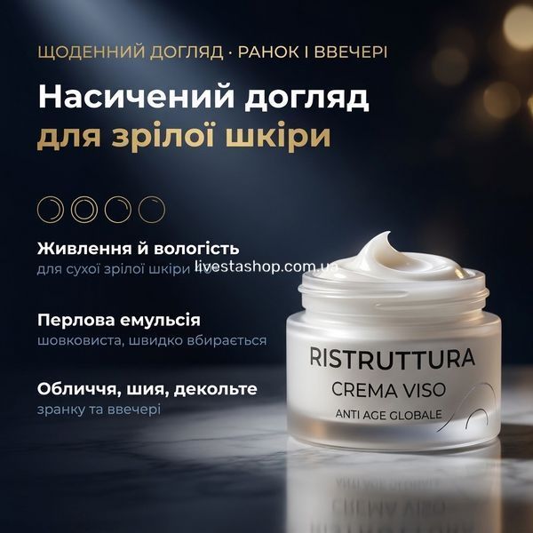 Aspersina Ristruttura крем &mdash; насичений догляд для зрілої шкіри: живлення, перлова емульсія, обличчя/шия/декольте; перлова текстура, navy luxury; livestashop