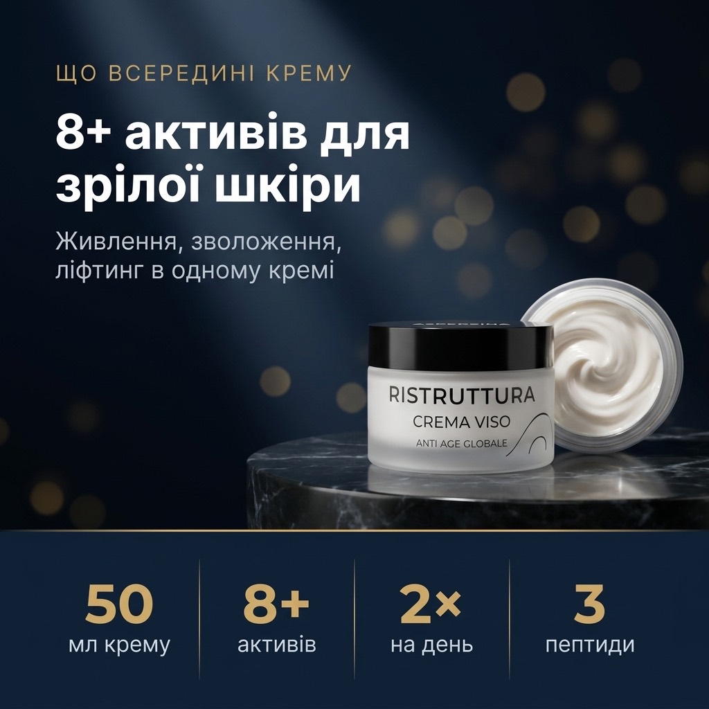 Антивозрастной крем-ультралифтинг Aspersina Ristruttura, 50 мл — насыщенная жемчужная эмульсия с улиточной слизью, 3 пептидами и гиалуроновой кислотой для зрелой кожи