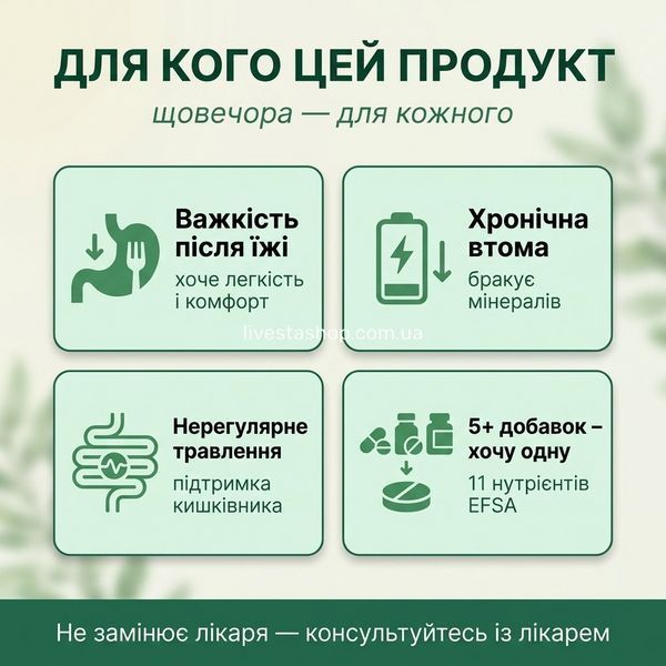 Для кого Langsteiner &mdash; 4 групи: печія після їжі, хронічна втома, нерегулярне травлення, ЗСЖ із кількома добавками