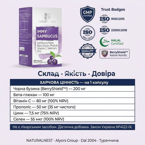 NATURALNEST імунітет склад: 6 активних компонентів, GMP ISO 9001 HALAL BerryShield &mdash; Alyors Group