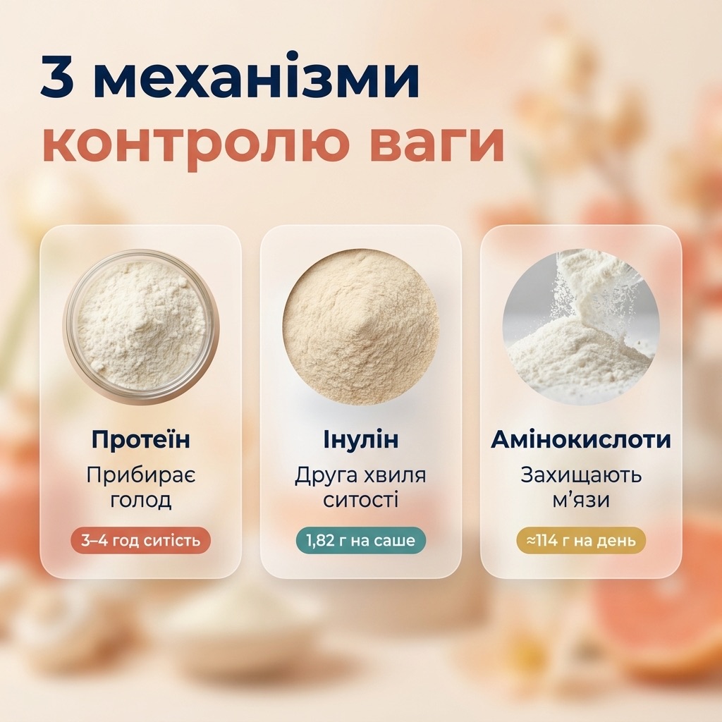 Як працює Quick Slim у 3 кроки: протеїн → ситість → інулін друга хвиля → захист м'язів
