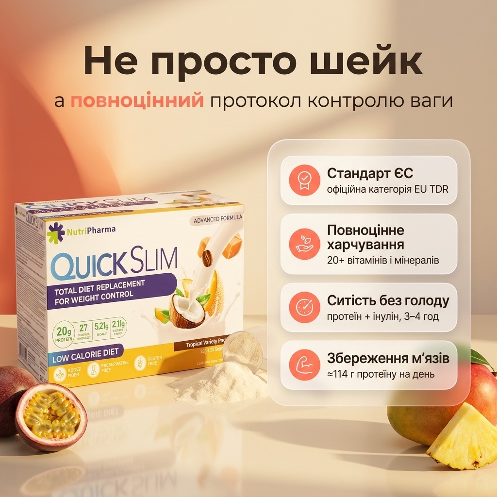 Quick Slim Мікс екзотичних смаків — упаковка 30 саше TDR-коктейлю для контролю ваги