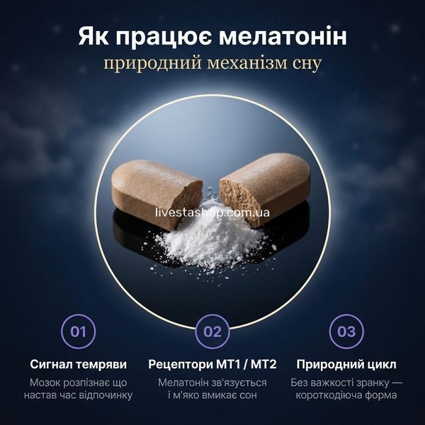 Як працює мелатонін BIOMELATONIN &mdash; внутрішній годинник, сигнал ночі, спокійний сон без важкості, livestashop