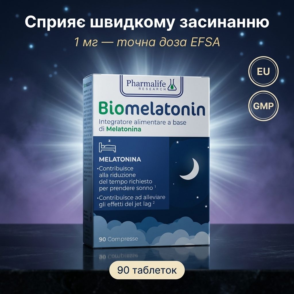 Pharmalife Біомелатонін для сну 90 таблеток — упаковка дієтичної добавки для засинання