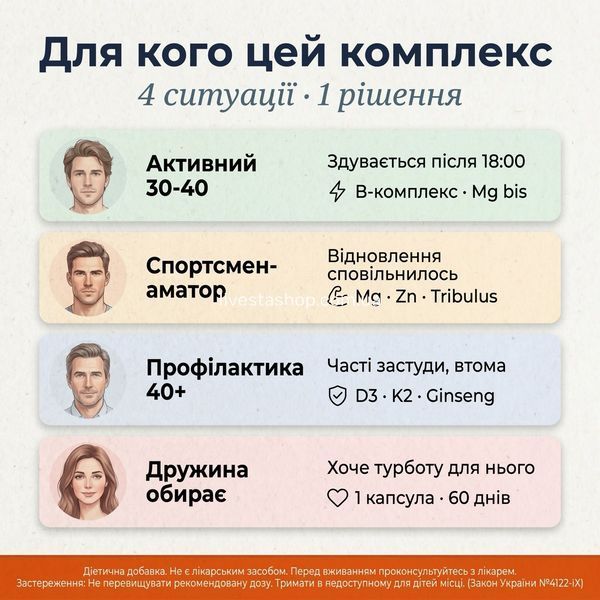 Для кого Vitanil's Мультивітамін чоловіки &mdash; активні 30-45, спортсмени, профілактика 40+, livestashop