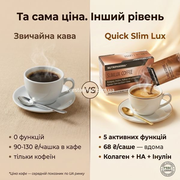 Quick Slim Lux Coffee vs звичайна кава: 5 функцій за 68 грн vs 0 функцій за 90-130 грн у кафе