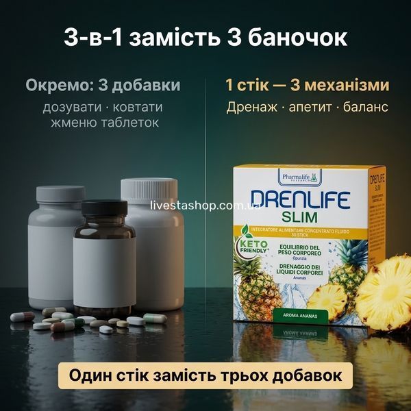 Порівняння Drenlife Slim (3 механізми рідкий стік) vs капсули гарцинії &mdash; KETO FRIENDLY, EU GMP