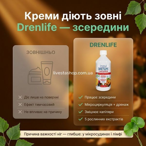 Порівняння Drenlife Linfodren &mdash; 4 напрями дренажу: акваретик, захист капілярів, лімфодренаж, рідка форма, livestashop