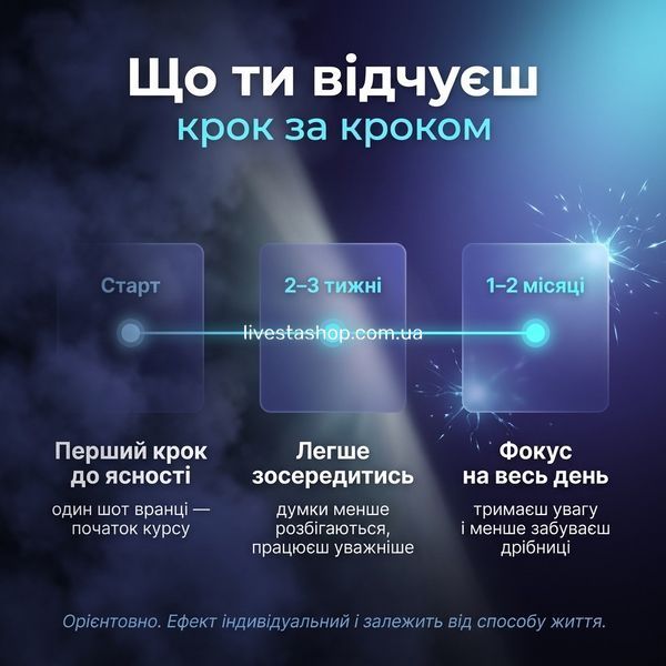 Таймлайн ефекту BRAIN MEMORY крок за кроком &mdash; старт, 2-3 тижні, 1-2 місяці: від першого шоту до фокусу на весь день